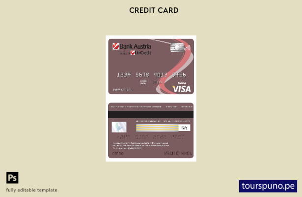 listo para imprimir plantilla de tarjeta visa Austria Bank Austria